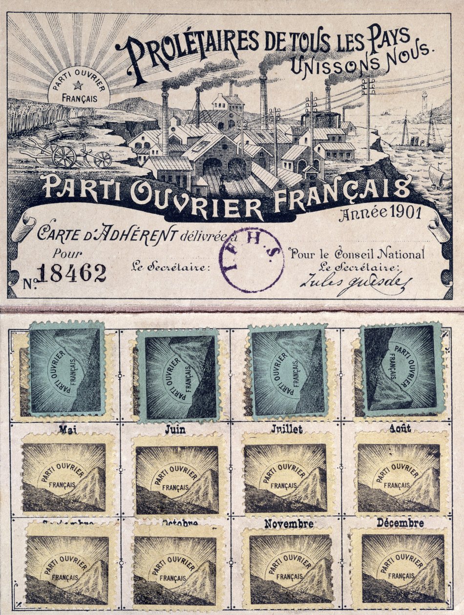 Mitgliedskarte der Französischen Arbeiterpartei während der Führung von Jules Guesde (1845-1922) 1901 von French School