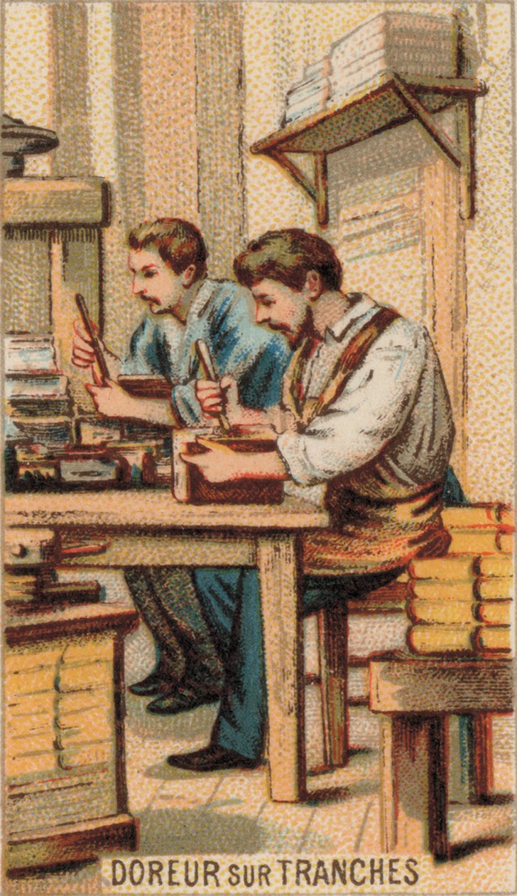 Männer vergolden Bücher mit Gold von French School