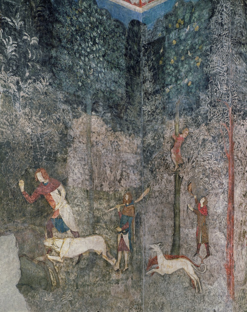 Männer, die mit Hunden jagen, Detail aus La Chambre du Cerf (Hirschzimmer) 1343 von French School