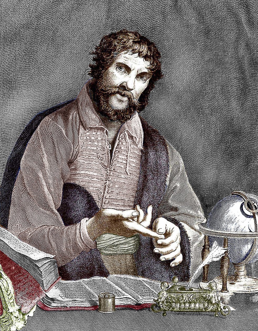 Michel de Nostredame, alias Nostradamus (1503-1566) französischer Astrologe und Arzt, kolorierte Gravur von French School
