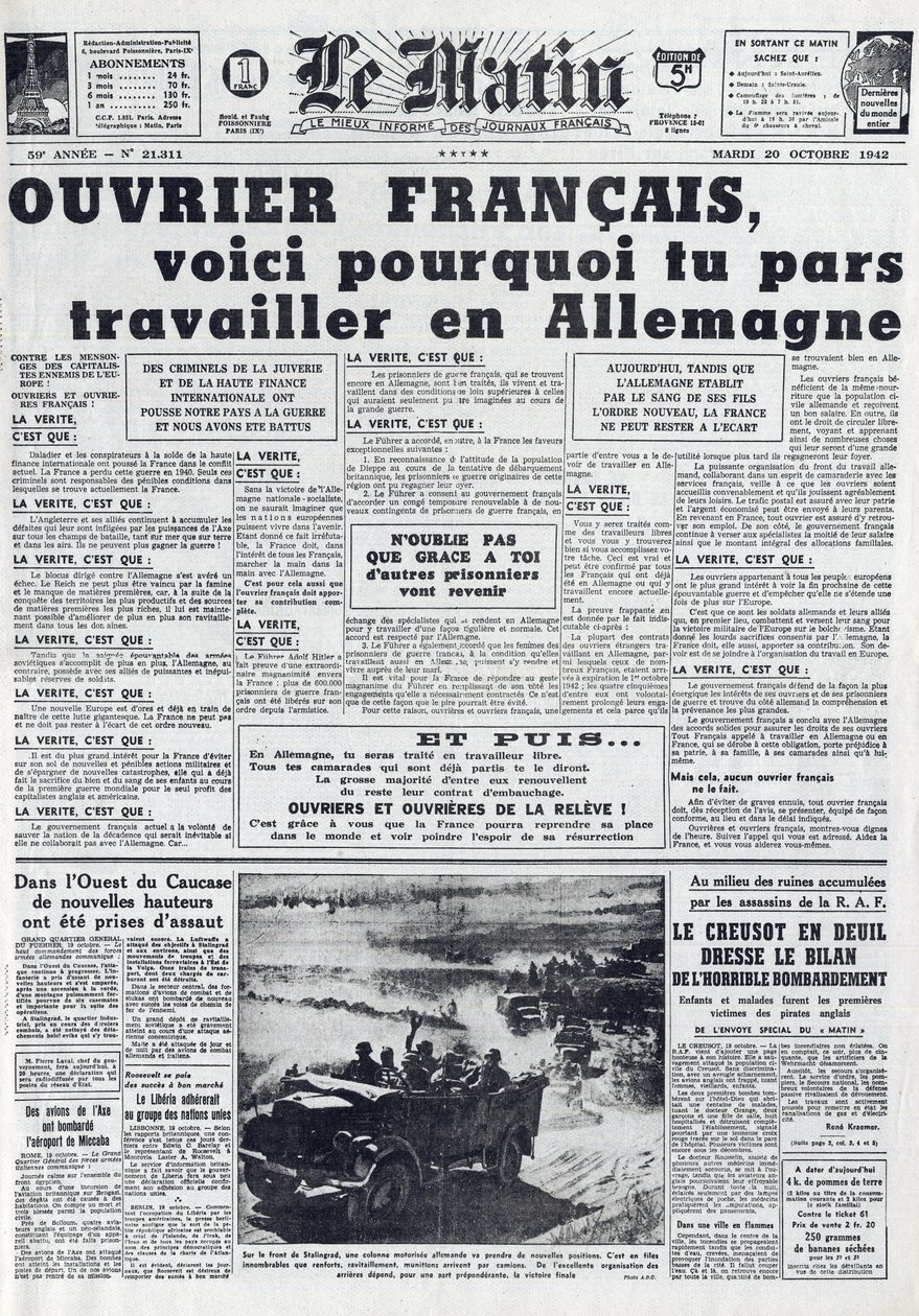Morgenjournal Nr. 21311 vom 20. Oktober 1942: Der Sto - Zwangsarbeitsdienst - Warum in Deutschland arbeiten von French School