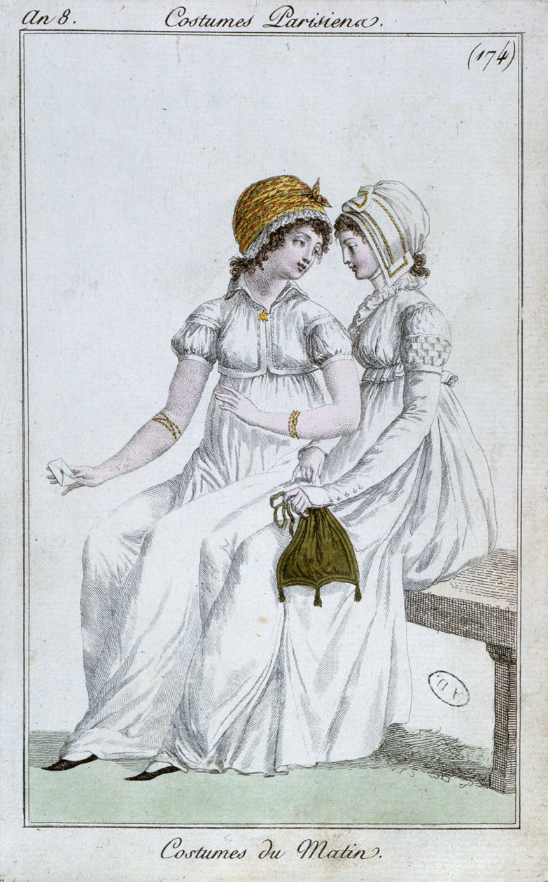 Morgenkleid, Modeplatte aus Costumes Parisiens, 1800 von French School