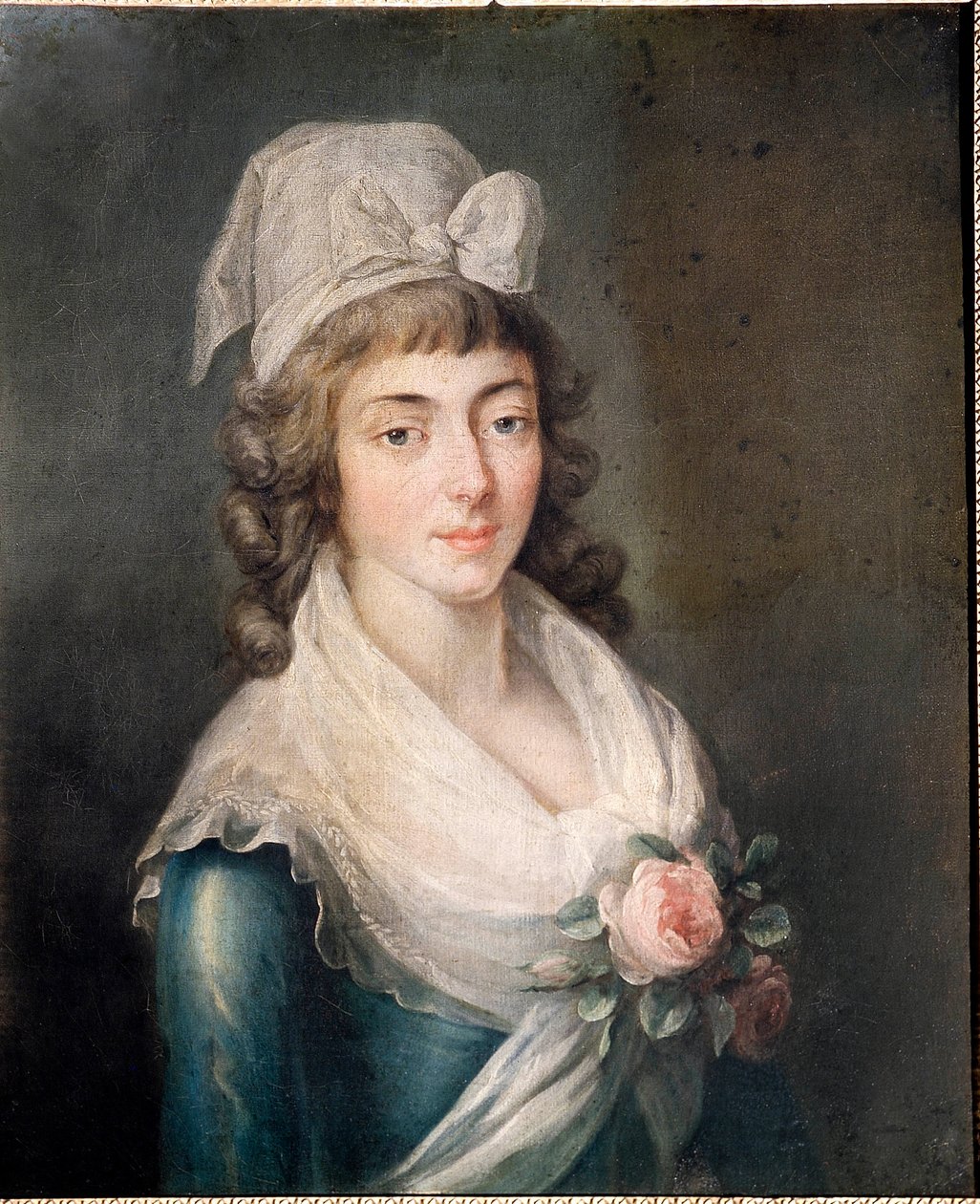 Madame Roland: Porträt von Madame Roland (1754-1793), Figur der Französischen Revolution, mit der Girondistenmütze von French School