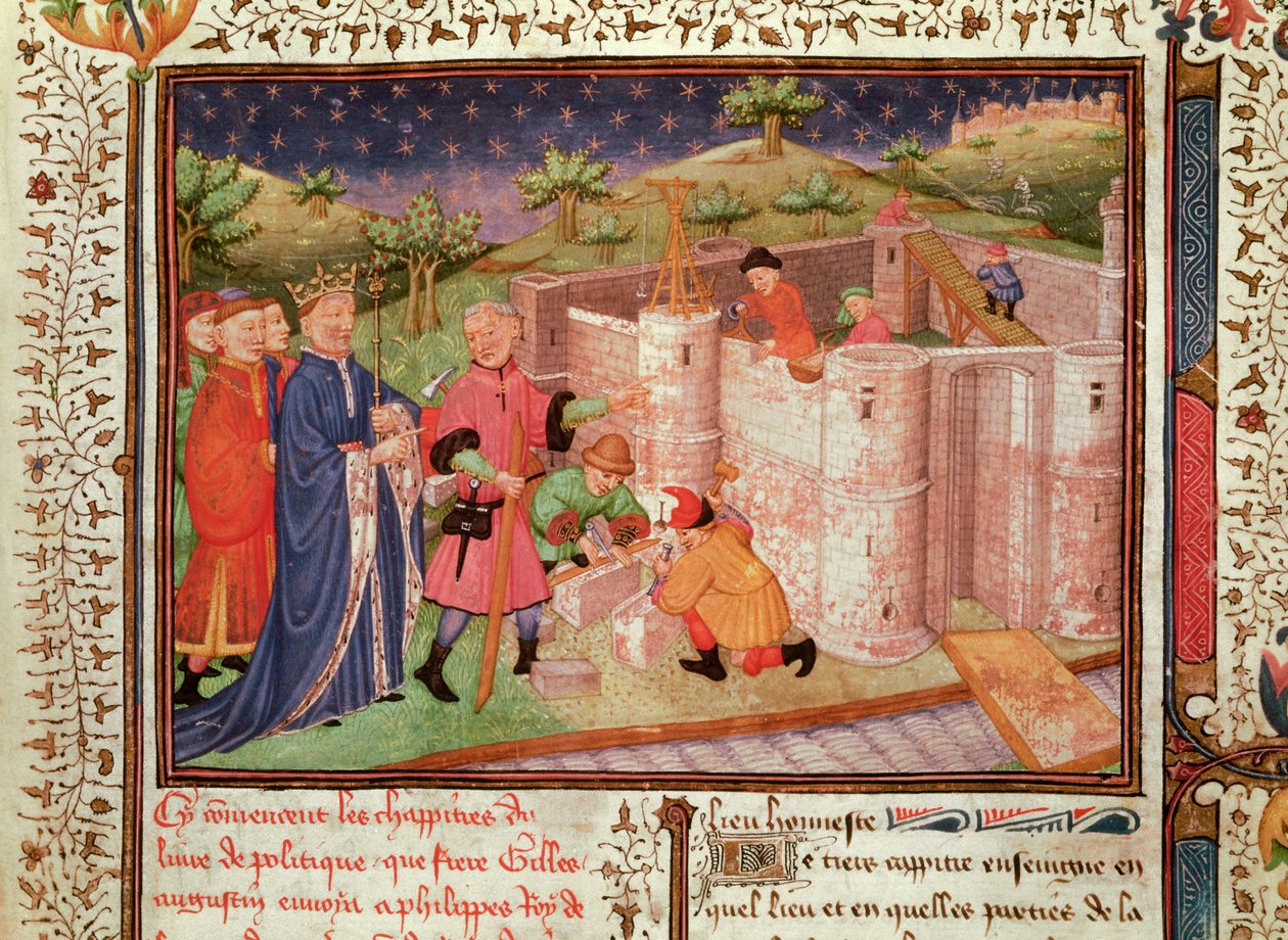 Ms 1015 fol.1 Bau einer Burg, aus Gouvernement des Rois et des Princes von French School