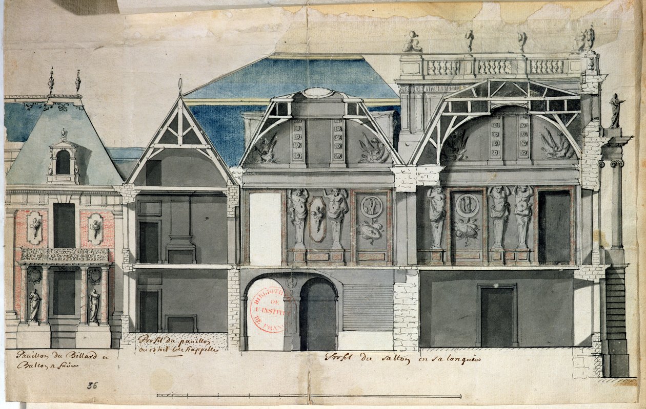Querschnitt eines Flügels des Schlosses von Versailles, gebaut von Louis Le Vau von French School