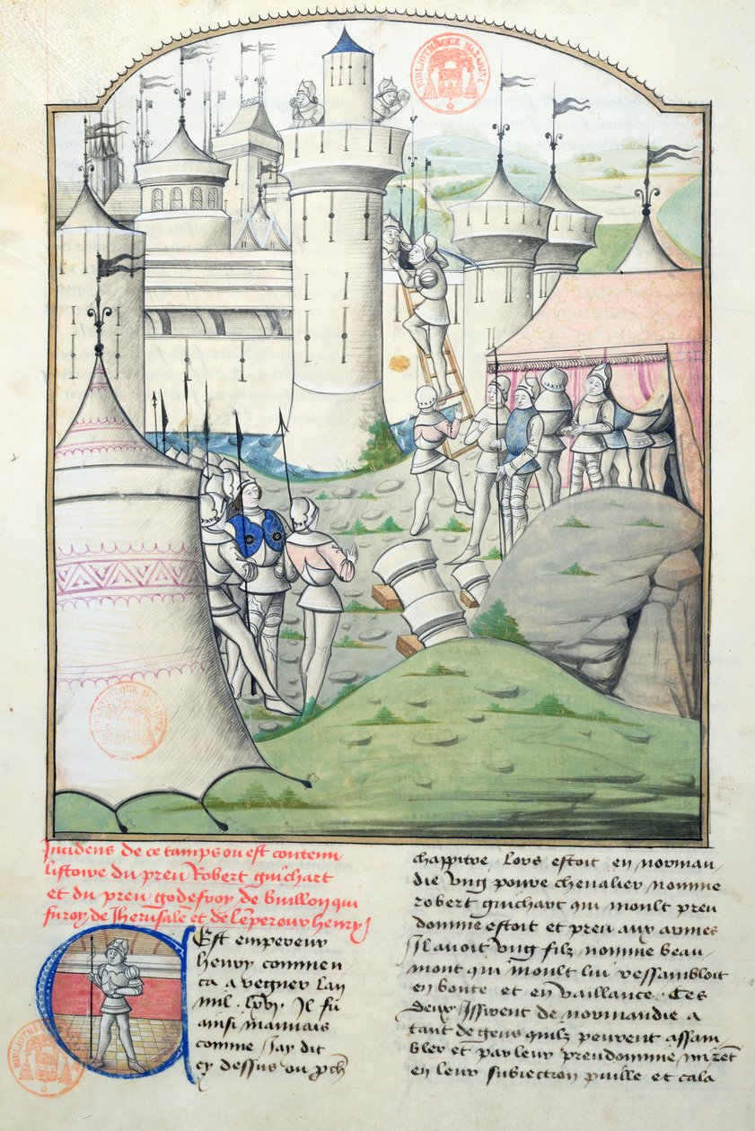 Ms 1560 Eroberung Jerusalems im Jahr 1099 durch Gottfried von Bouillon und die Kreuzfahrer während des Ersten Kreuzzugs, Miniatur aus Fleur des Histoires von French School