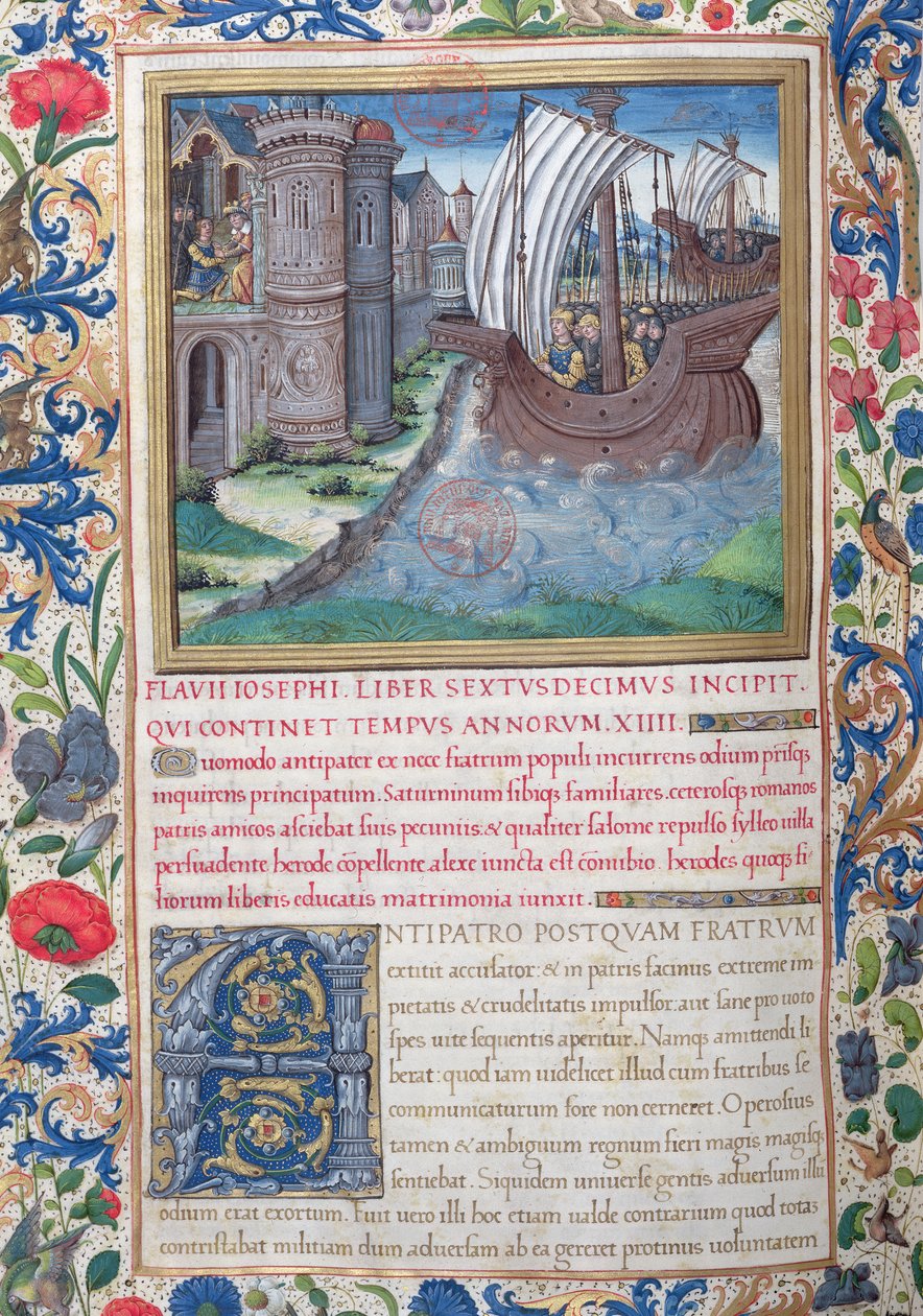 Ms. 1581 f. 326v Illustration aus Buch XVI (Von der Fertigstellung des Tempels durch Herodes bis zum Tod von Alexander und Aristobulus), Kapitel 1 der Antiquitates Judaicae von Flavius Josephus von French School