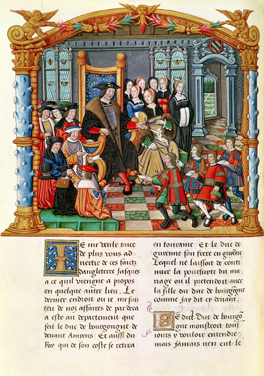 Ms 18 fol.84v Karl der Kühne, Herzog von Burgund, empfängt die Gesandten aus Frankreich und Guyenne, aus den Memoiren von Philippe von Commines (1445-1509) von French School