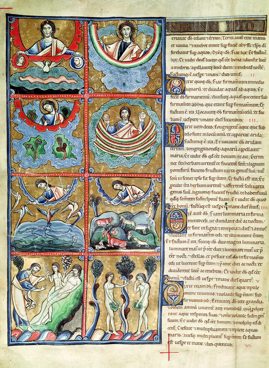 Ms 1 f.4v Die Erschaffung der Welt, aus der Souvigny-Bibel von French School