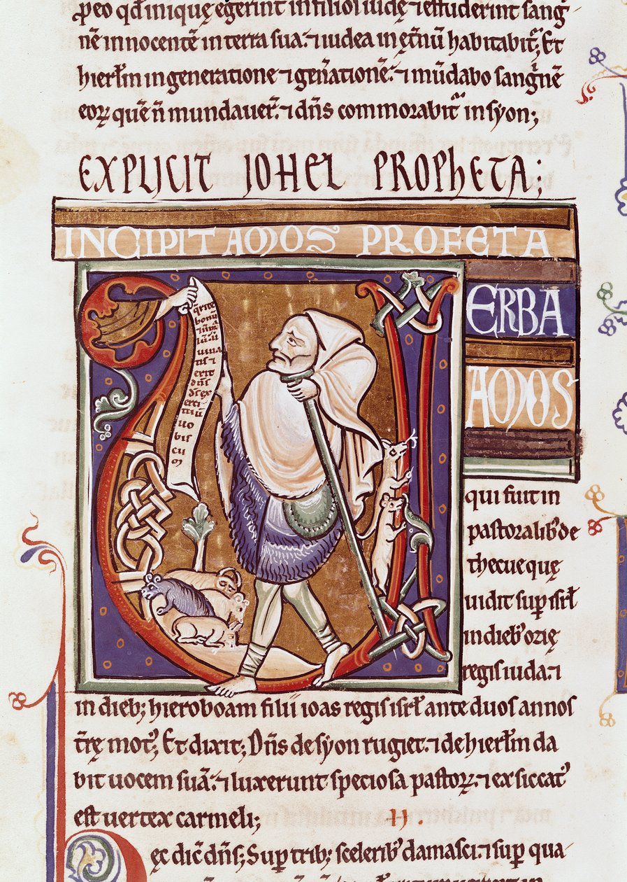 Ms 1 fol.194v Historisierte Initiale V, die Amos darstellt, aus der Souvigny-Bibel von French School