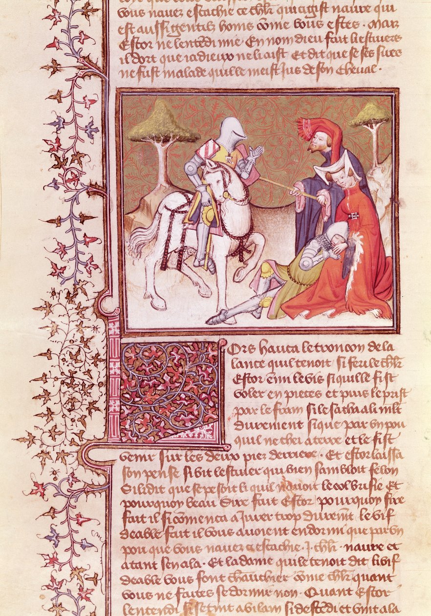 Und so zog er die Lanze aus dem sterbenden Ritter, aus dem Livre de Messire Lancelot du Lac von French School