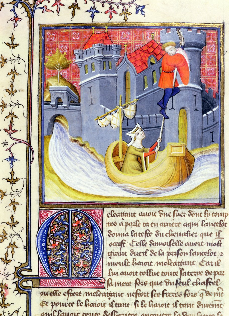 Ms 3480 Ritter flieht mit Hilfe einer Dame aus einer Burg, aus dem Livre de Messire Lancelot du Lac von French School
