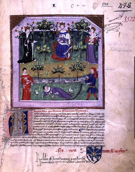 Der Autor, der vorgibt zu schlafen, ist Zeuge eines Streits zwischen einem Ritter und einem Bischof, aus 