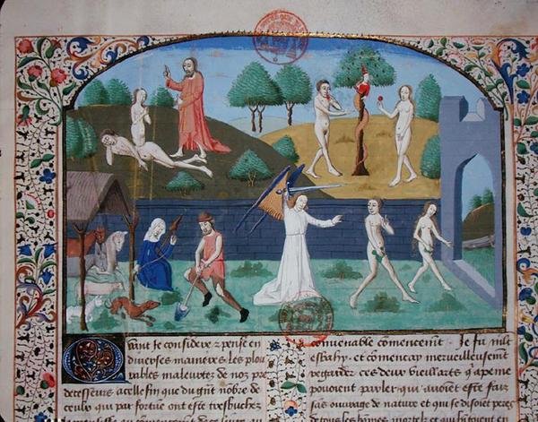 Ms 3878 Die Erschaffung Evas, Die Versuchung und Die Vertreibung von Adam und Eva, aus 