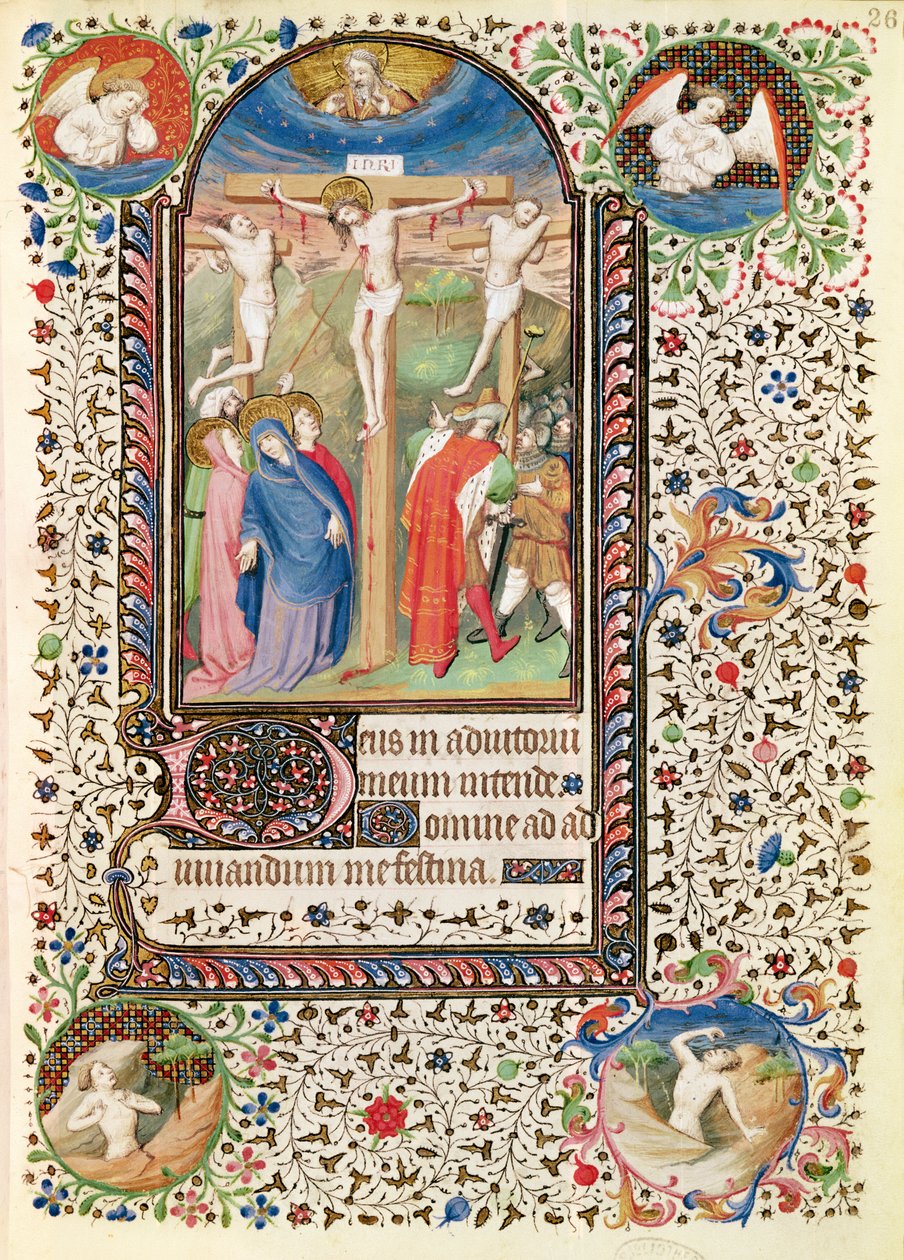 Ms 547 fol.26 Kreuzigung, aus einem Stundenbuch einer Frau aus Poitiers von French School