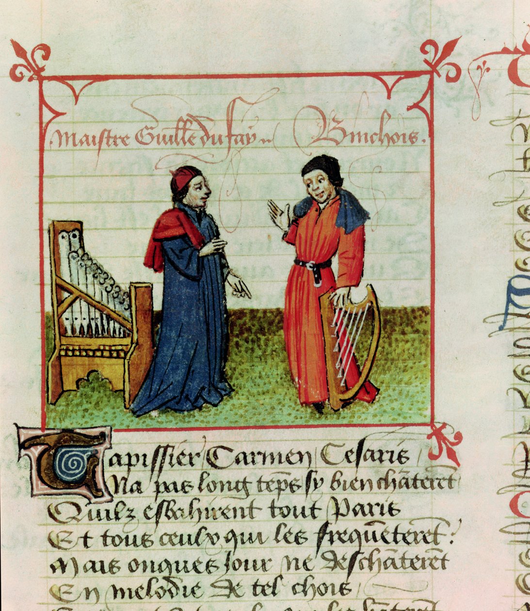 Guillaume Dufay (gest. 1474) und Gilles Binchois (gest. 1460) aus Le Champion des Dames von Martin le Franc (1410-61), 1440 von French School