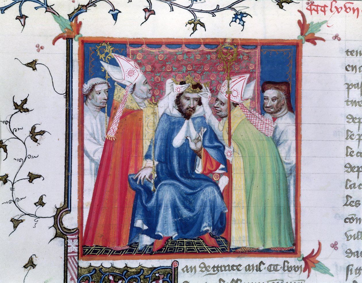 Ms. Fr. 2608 fol.335v Krönung von Philippe III (1245-85), aus den Grandes Chroniques de France, ca. 1400 von French School
