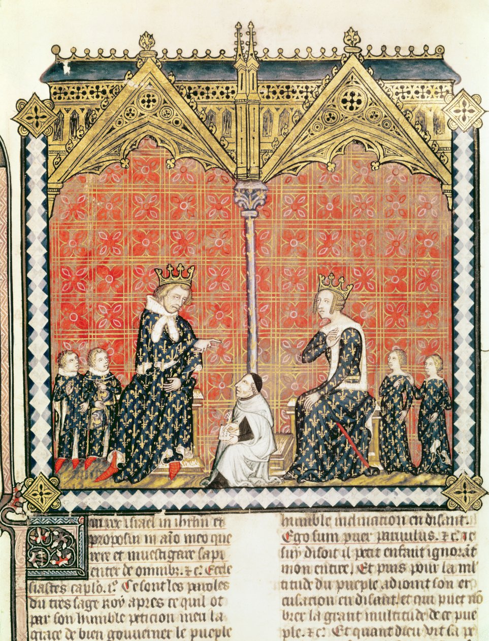 König Karl V. (1338-80) und Jeanne de Bourbon (1338-77) mit ihren Kindern, aus dem Rational des divins offices von Guillaume Durand (1230-96), 1374 von French School