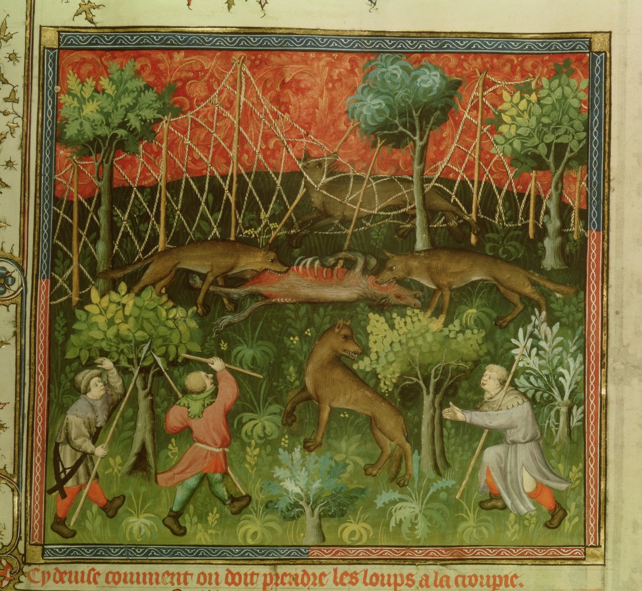 Wolfjagd mit Netzen, aus dem Livre de la Chasse von Gaston Phebus de Foix (1331-91) von French School