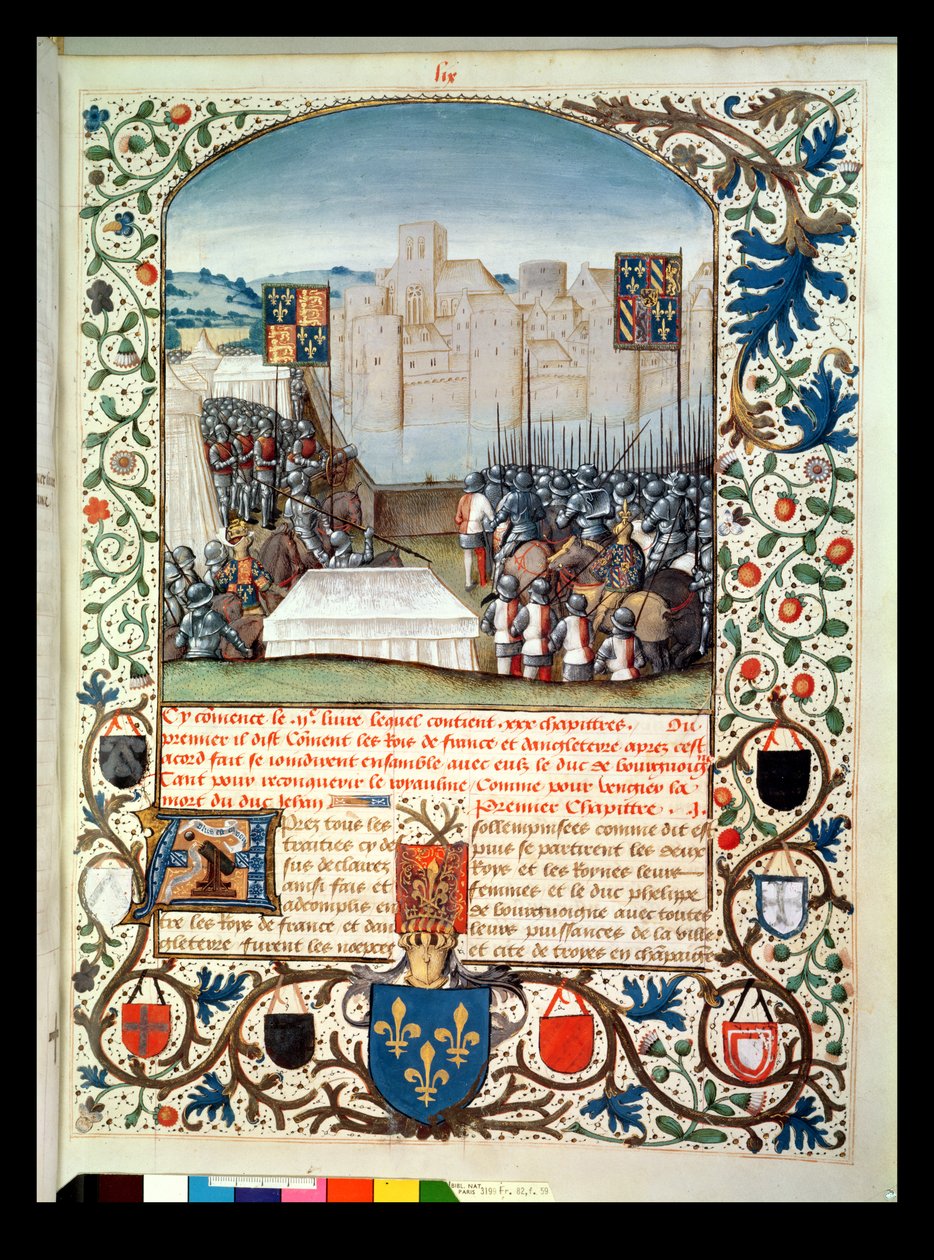 Die burgundische und englische Armee, aus Anciennes Chroniques d