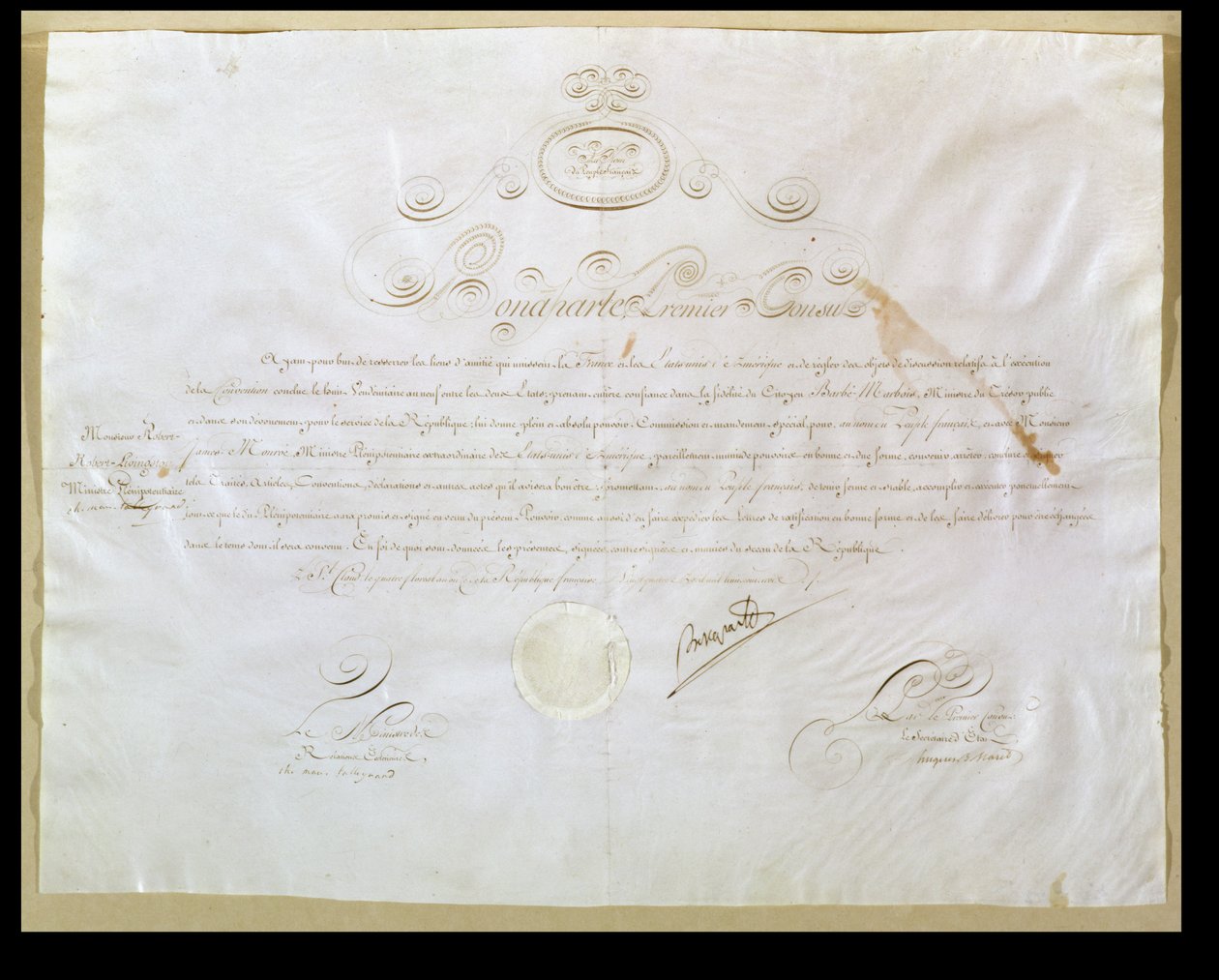 Napoleon Bonapartes (1769-1821) Genehmigung zum Kauf von Louisiana durch die Vereinigten Staaten, 30. April 1803 von French School