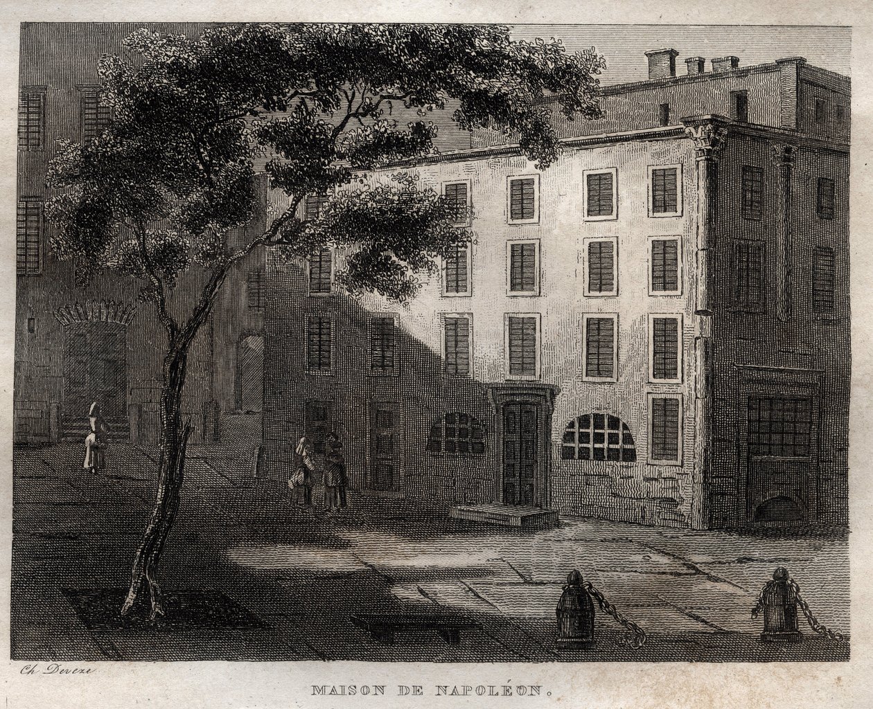 Geburtshaus von Napoleon Bonaparte in Ajaccio (Korsika) - Gravur aus „Italien Picturesque - Historische und beschreibende Malerei von Italien“ von M. de Norvins, Ch. Nodier 1834-1836 von French School