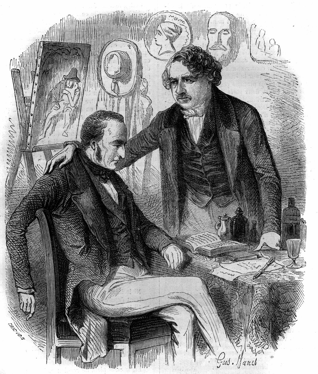 Nicéphore Niépce (1765-1833) und Louis Daguerre (1787-1851), französische Erfinder, Pioniere der Fotografie. Gravur von 1852. von French School