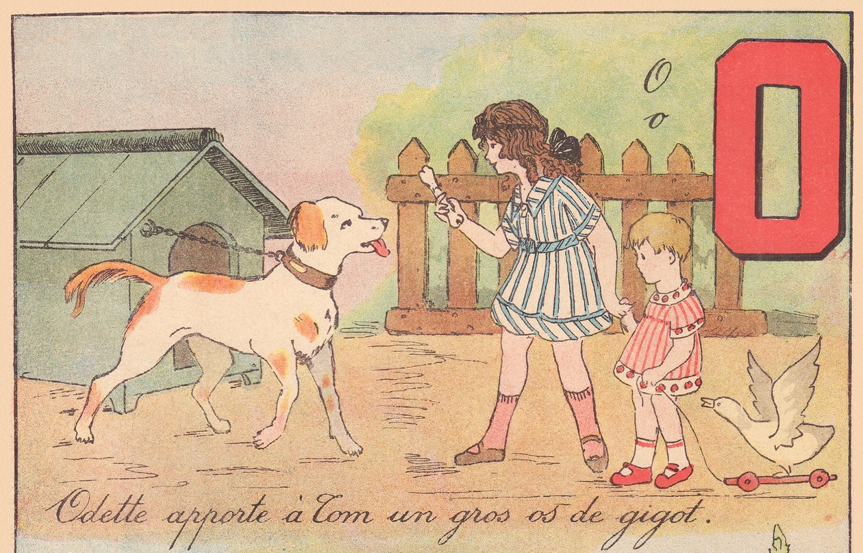 Odette bringt Tom einen großen Beinknochen, um 1920 von French School