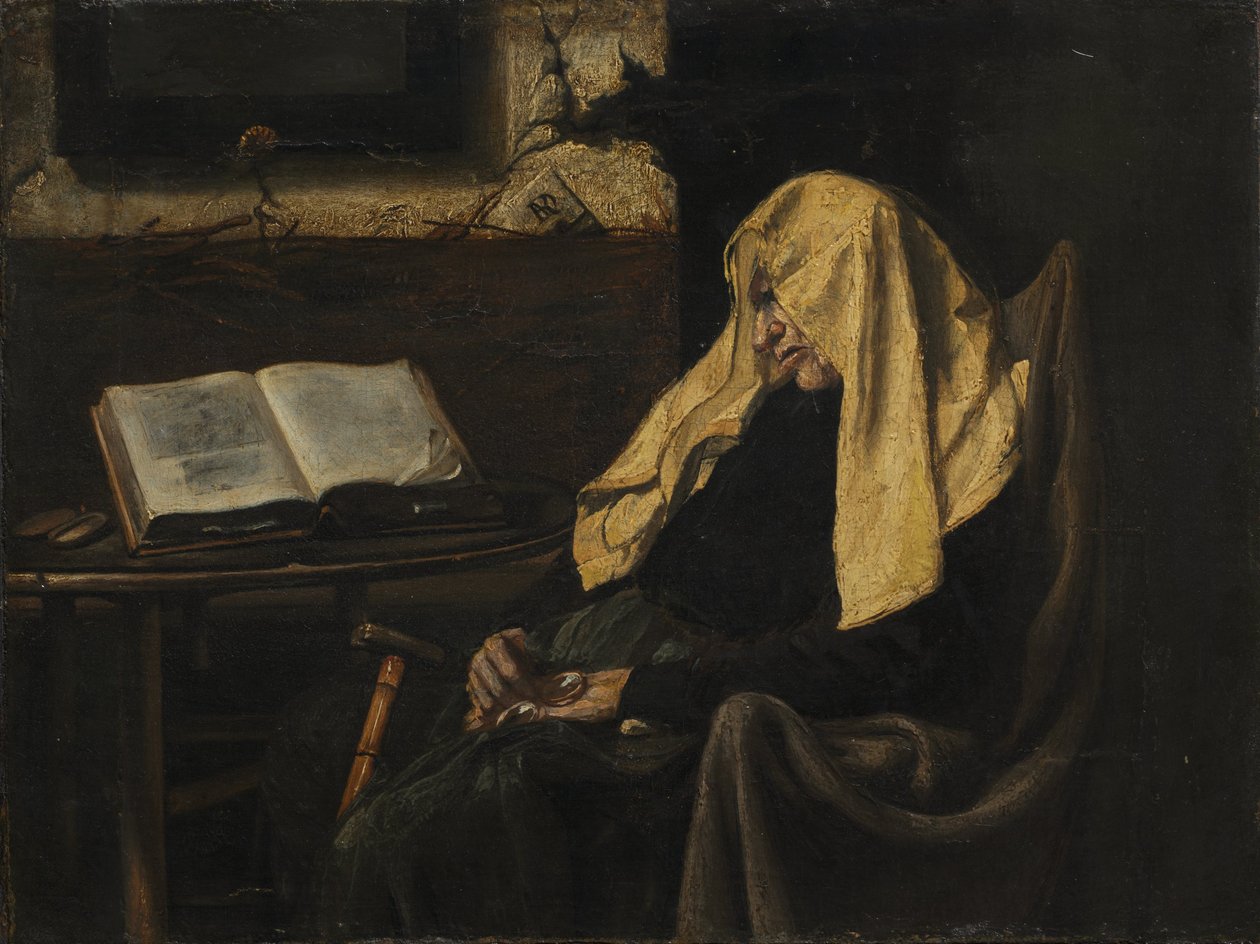 Schlafende alte Frau, Mitte des 19. Jahrhunderts von French School