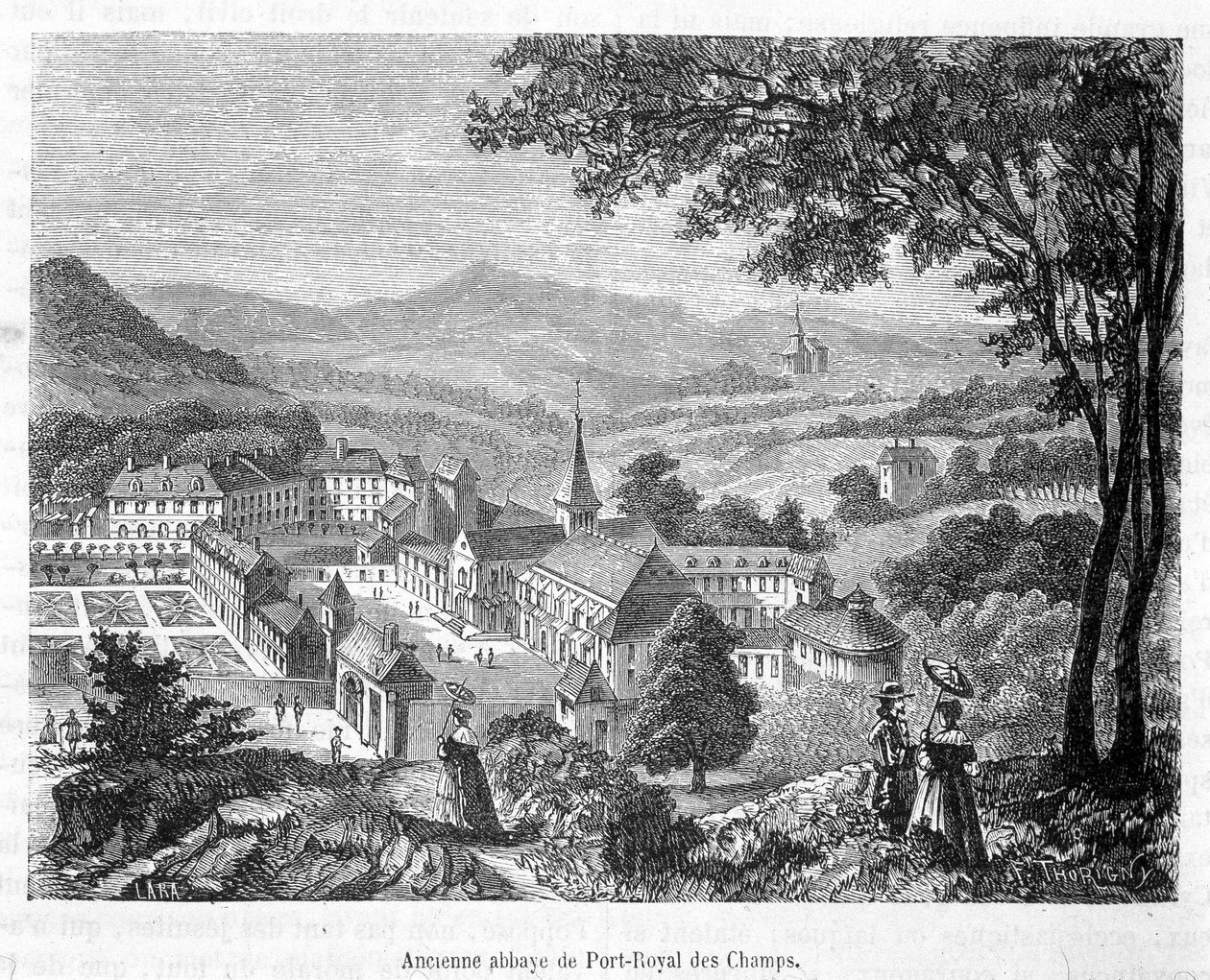 Alte Abtei von Port Royal des Champs (Port-Royal-des-Champs) Vogelperspektive - Gravur von French School