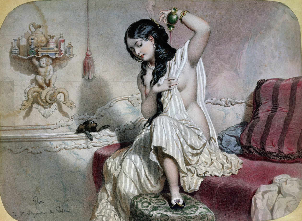 Orientalische Frau bei ihrer Toilette, Mitte des 19. Jahrhunderts von French School