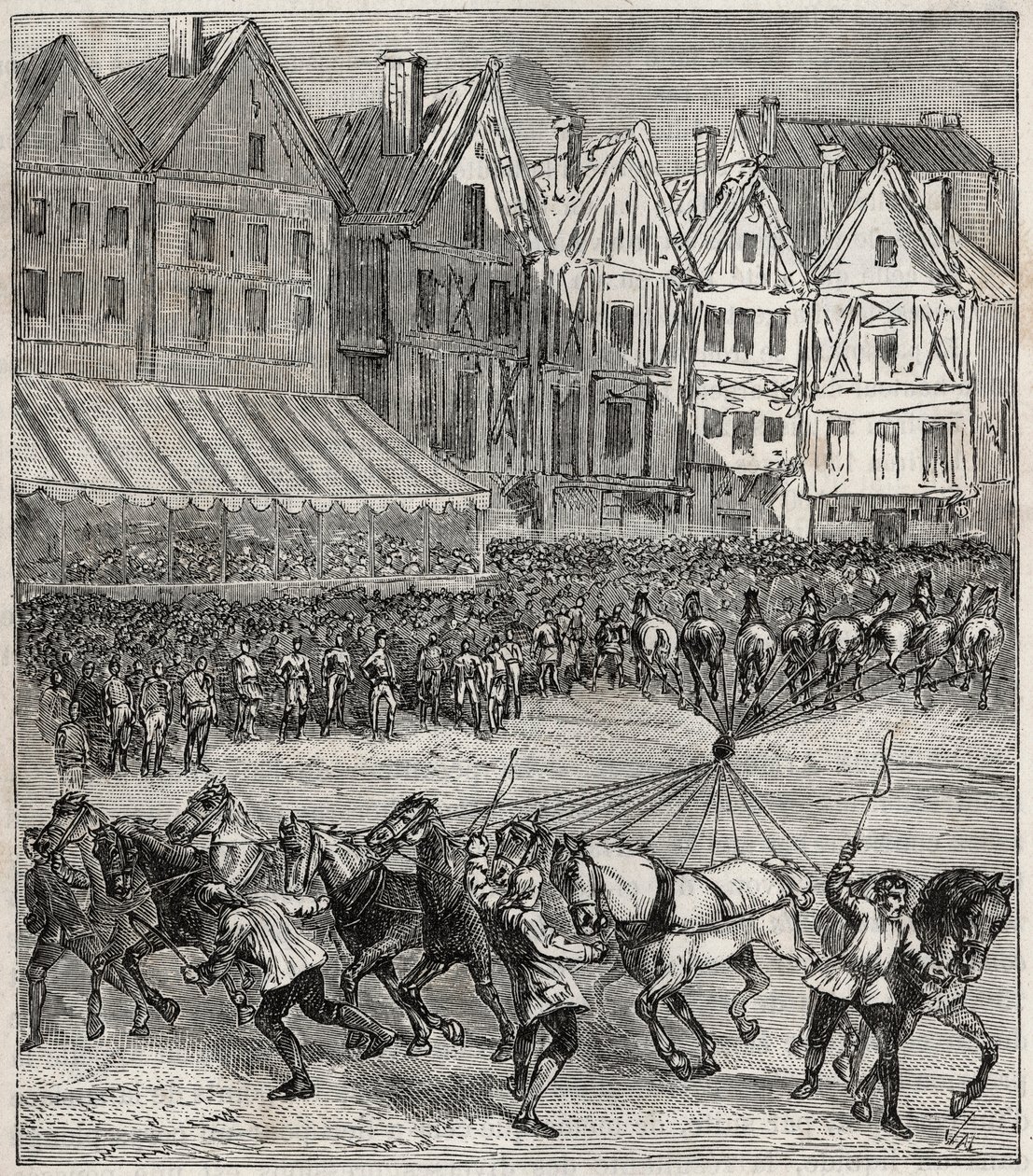 Otto von Guerickes Magdeburger Halbkugelversuch, der den atmosphärischen Druck demonstrierte von French School