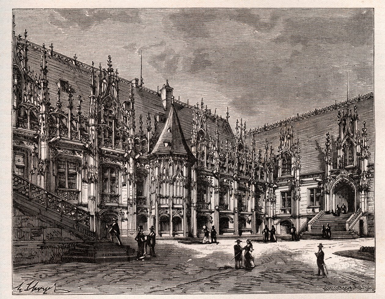 Palais de justice de Rouen ehemaliges Parlament der Normandie - Gravur in „France illustree: geographie, histoire, administration statistique“ von V.A. Malt-Brown. 1884 von French School