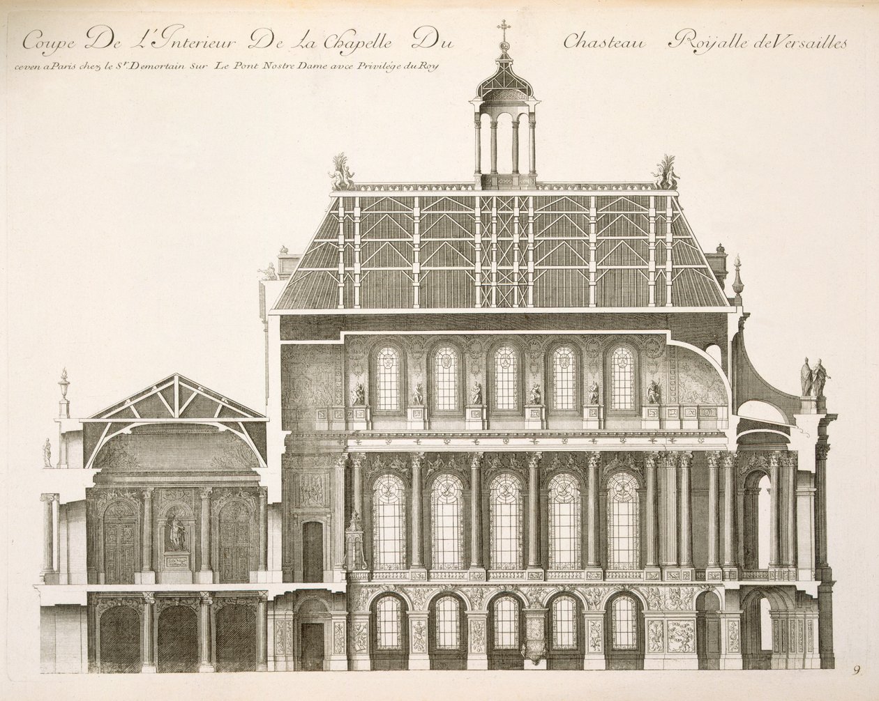 Palais du Louvre: die königliche Kapelle, Querschnitt, ca. 1720er Jahre von French School