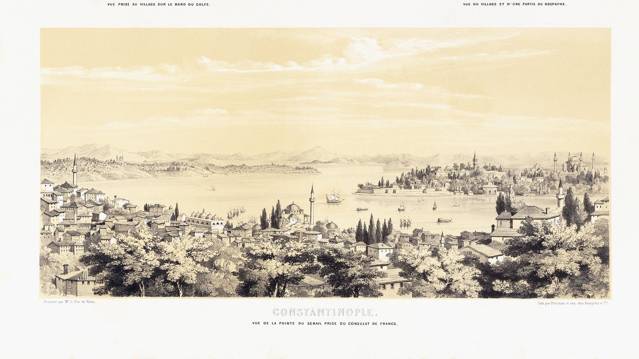 Panorama von Konstantinopel, mit zwei Ansichten von Buyukdere von French School