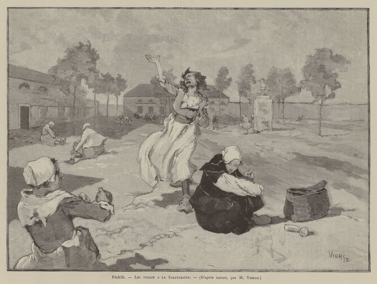 Paris, Die Verrückten in der Salpêtrière (Gravur) von French School