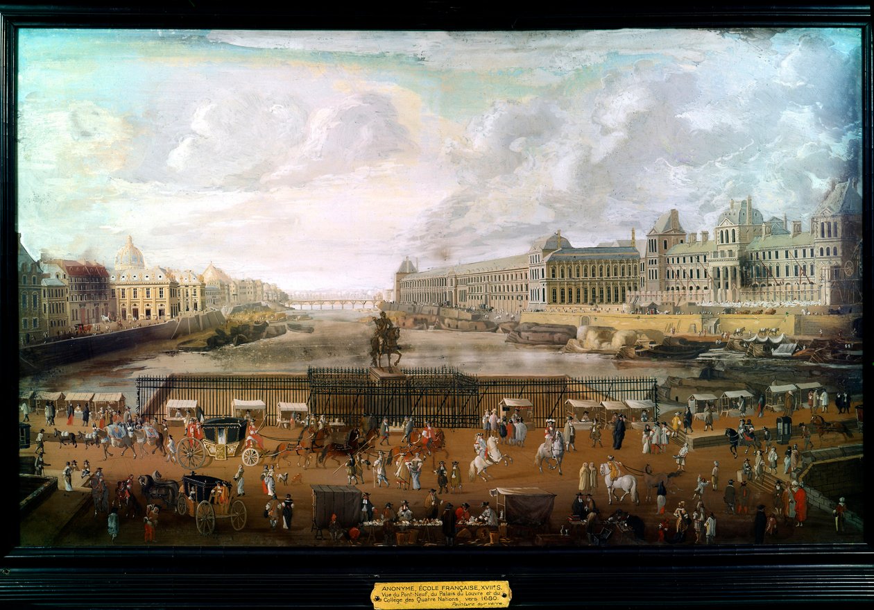 Paris, Blick auf die Pont-Neuf, den Palais du Louvre und das Collège des Quatre-Nations um 1680 von French School