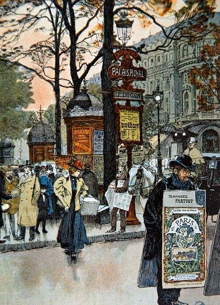 Pariser Straßenszene in der Nähe der Metrostation Palais-Royal, ca. 1900 von French School