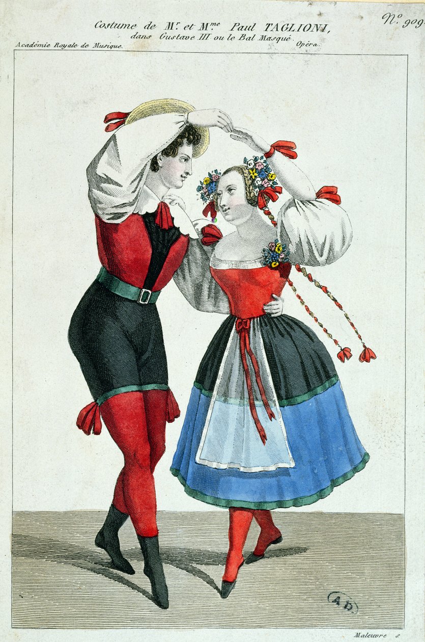 Paul Taglioni (1808-84) und seine Frau Anna Galster tanzen in Gustave III, ca. 1830 von French School
