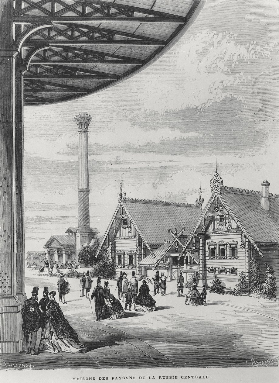 Bauernhäuser im russischen Pavillon auf der Weltausstellung von 1867 von French School