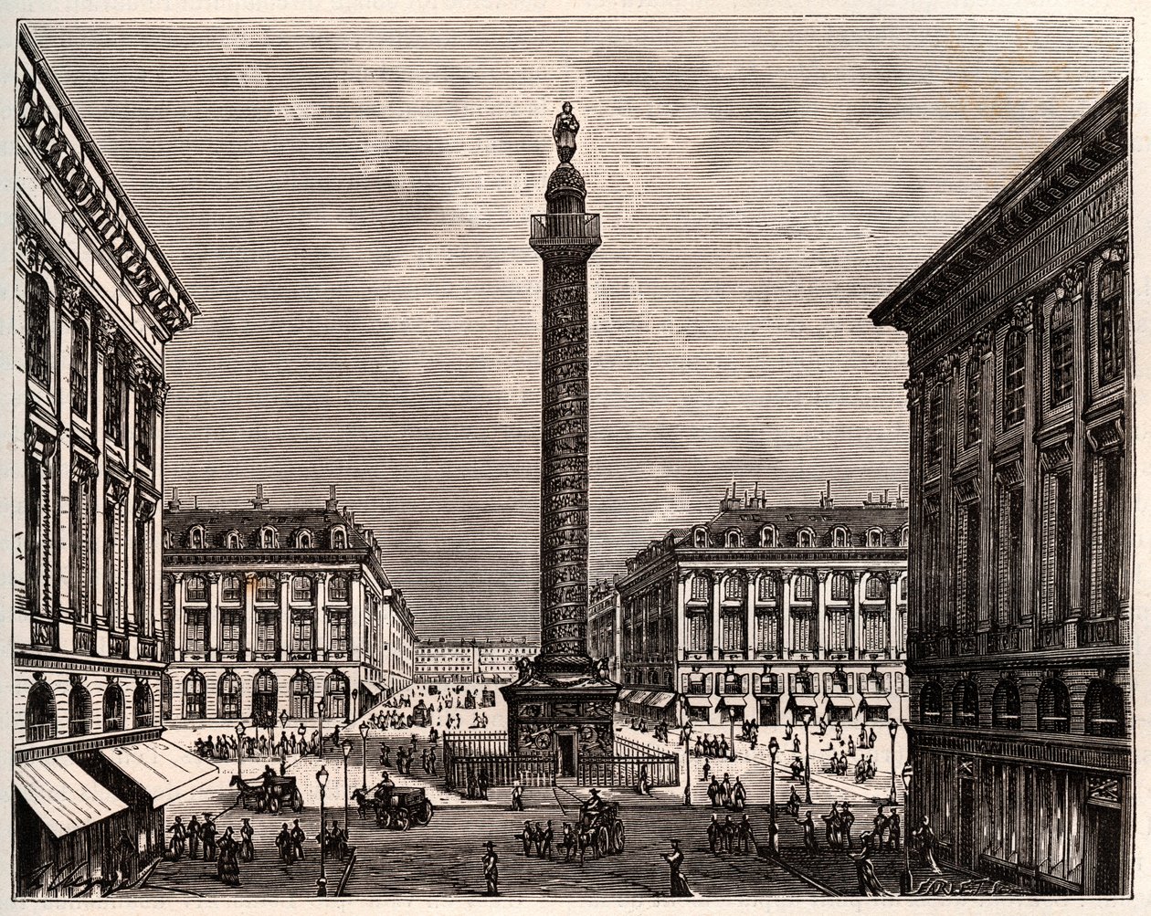 Place Vendôme in Paris im 19. Jahrhundert - Gravur in „La France illustrée: Geographie, Geschichte, statistische Verwaltung“ von V.A. Malt-Brown. 1884 von French School