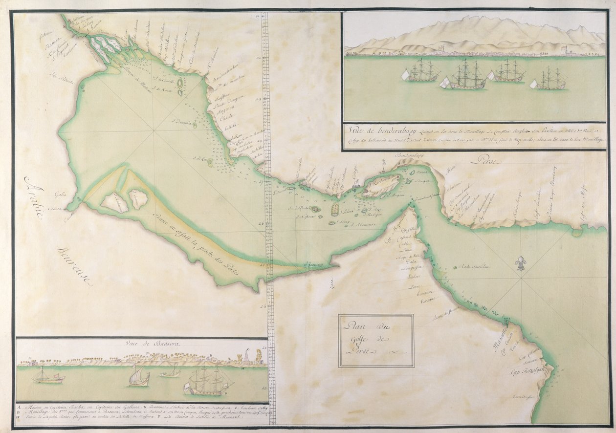 Plan des Persischen Golfs (handkolorierter Stich) von French School