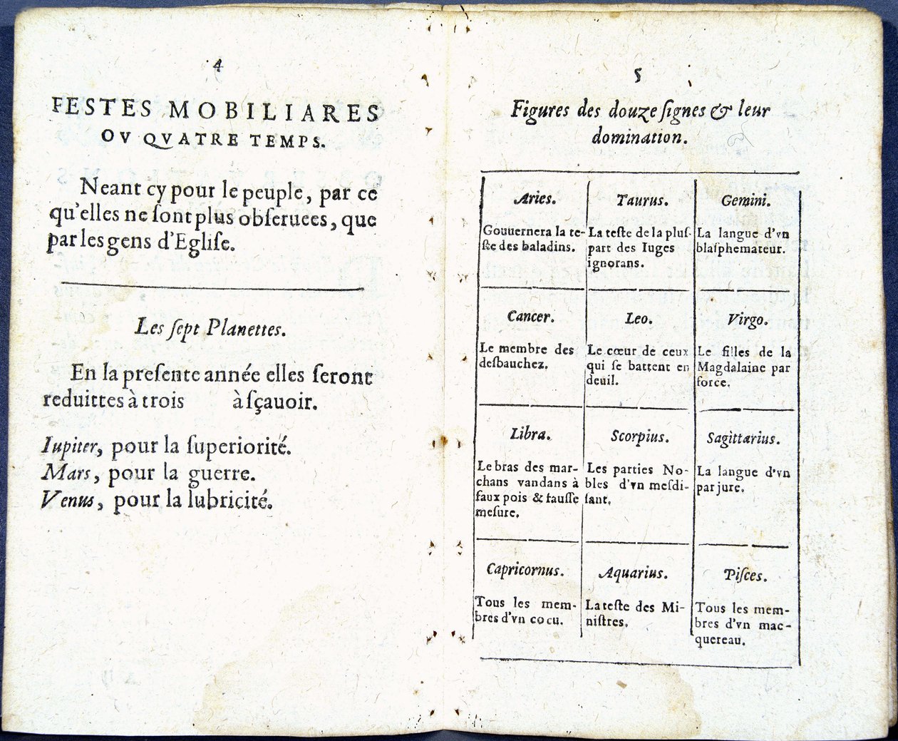 Planeten und astrologische Zeichen humorvoll behandelt - in „Almanach pour le temps passé“, von Jean Guerin von French School