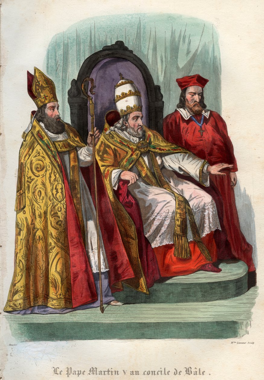 Papst Martin V (1368-1431) beim Konzil von Basel (Concile de Bale) im Jahr 1431 von French School