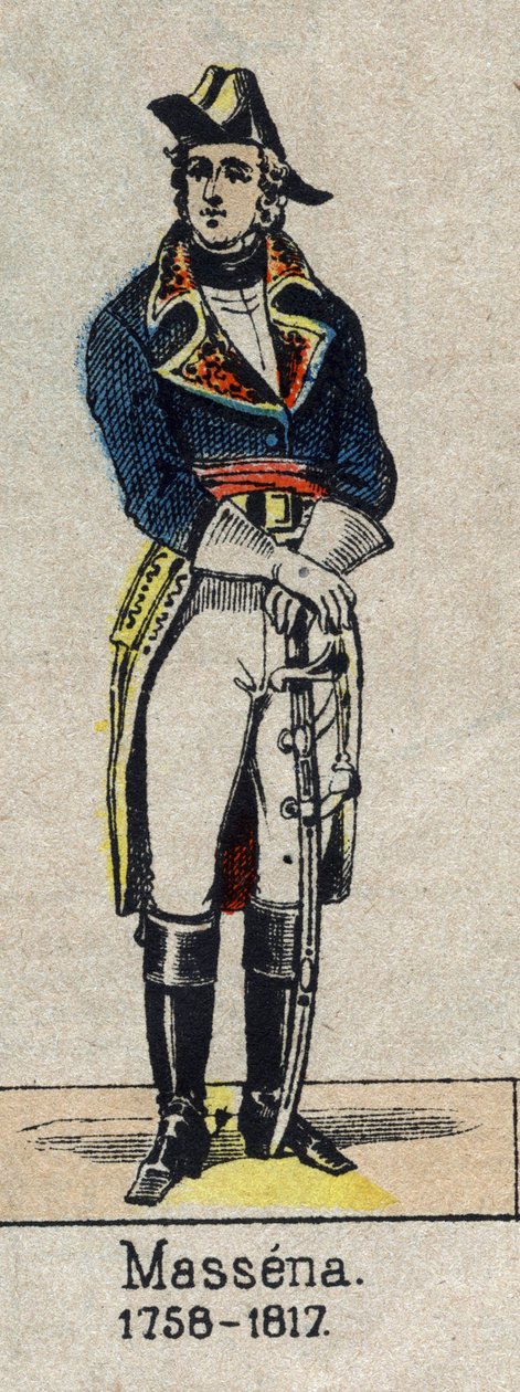 Ganzkörperporträt von André Masséna, Herzog von Rivoli, Prinz von Essling, Marschall des Kaiserreichs. Bild von Epinal aus dem späten 19. Jahrhundert von French School