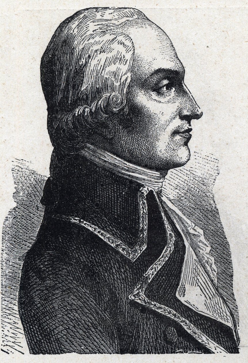 Porträt von Armand Louis de Gontaut Biron, französischer Militär (1747-1793). Gravur von 1889. Private Sammlung. von French School