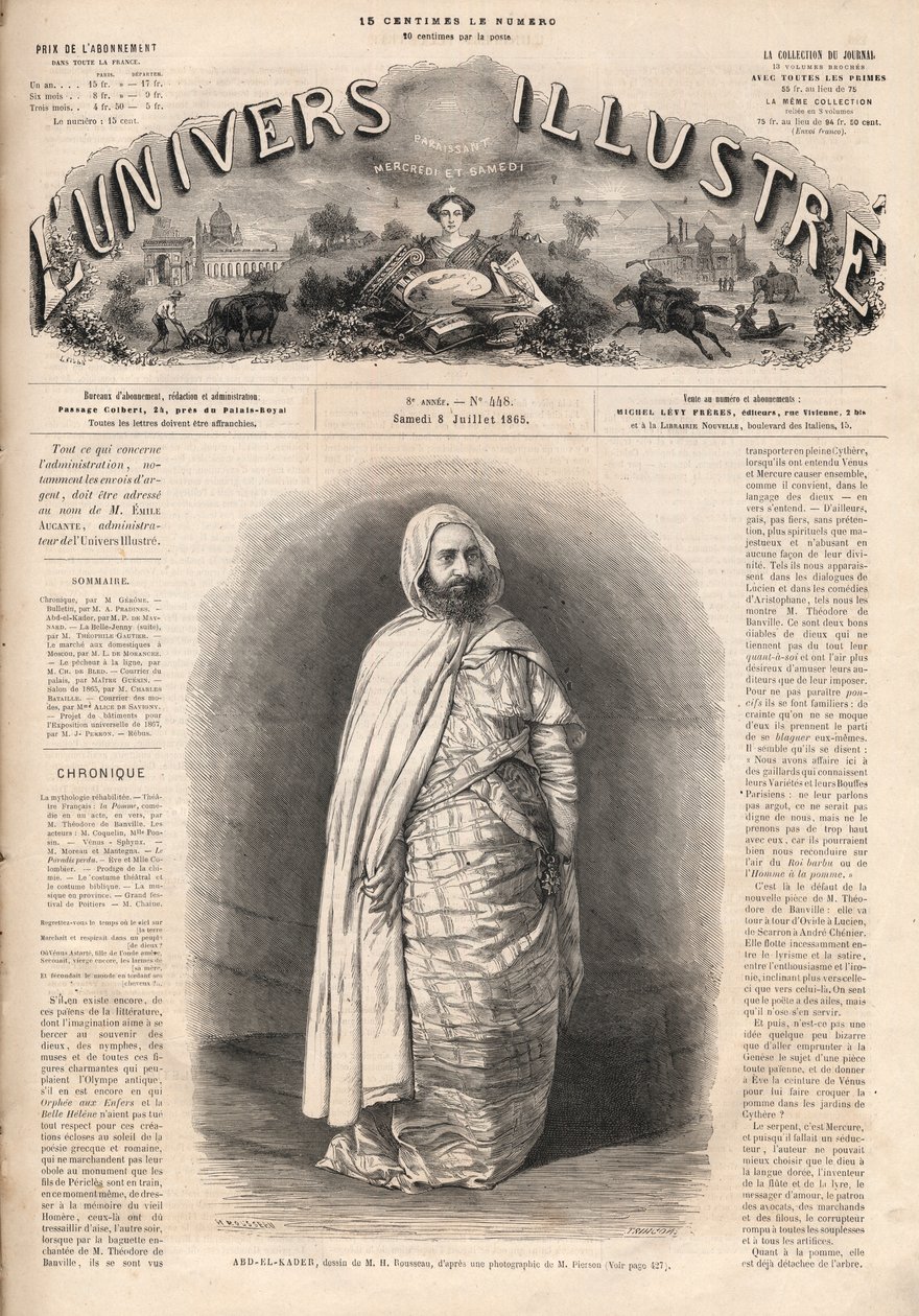 Porträt von Ben Mahi Ed Din Abd El Kader (1808-1883), Amir von Mascara, militärischer und religiöser Führer von French School
