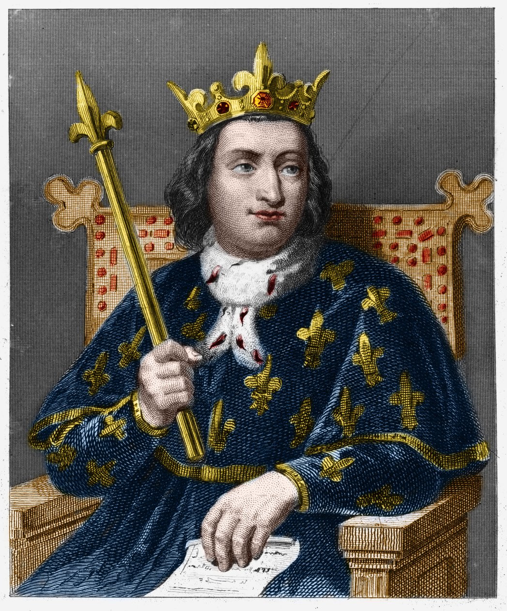 Porträt von Karl V. der Weise (1338-1380), König von Frankreich - in „Geschichte der Franzosen“ von Lavallée, Gravur von French School