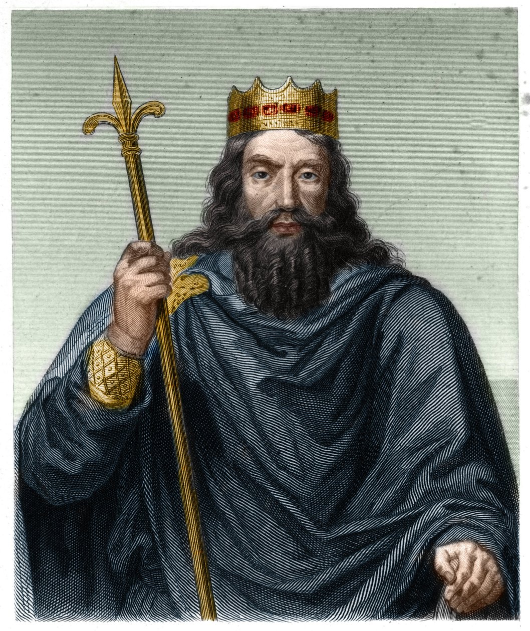Porträt von Chlodwig I. (ca. 466 - 511), König der Franken - in „Histoire des Francais“ von Lavallee, Gravur von French School