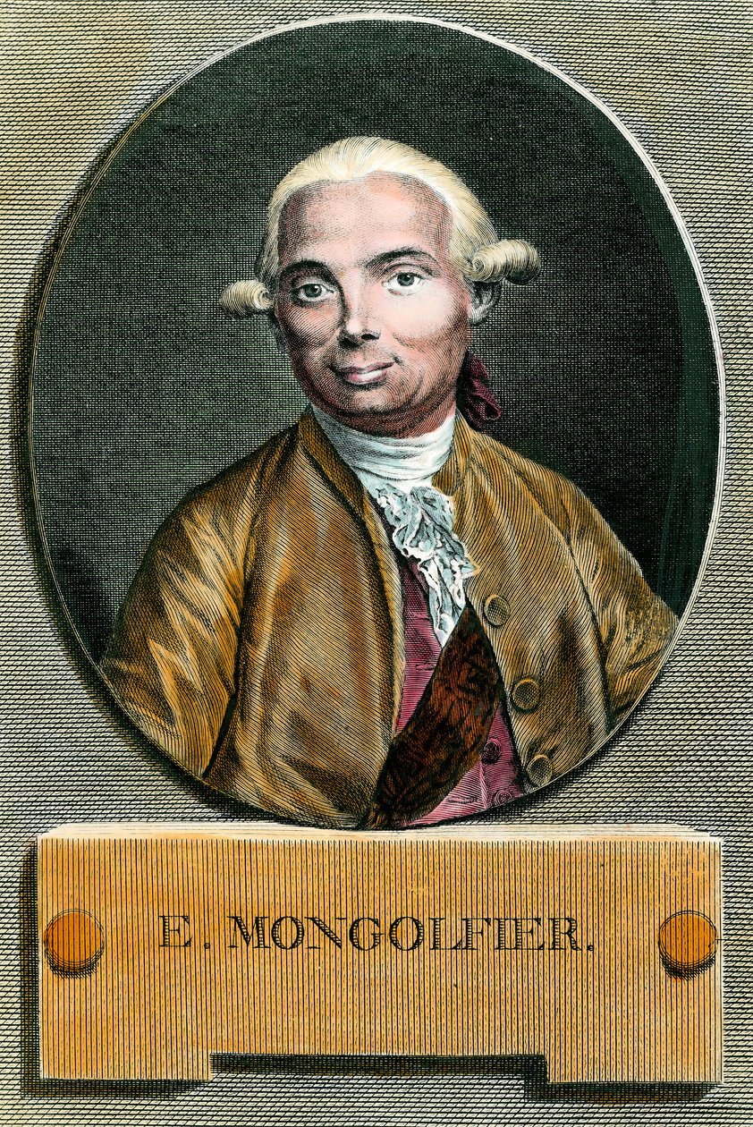 Porträt von Etienne de Montgolfier (1745 - 1799), Erfinder des Heißluftballons. Gravur des 18. Jahrhunderts. Private Sammlung. von French School